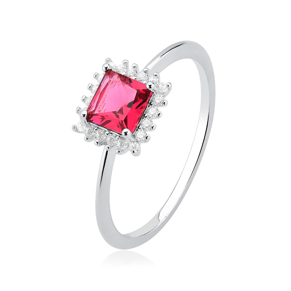 Anel Kate pedra Ruby quadrada cravejada ao redor