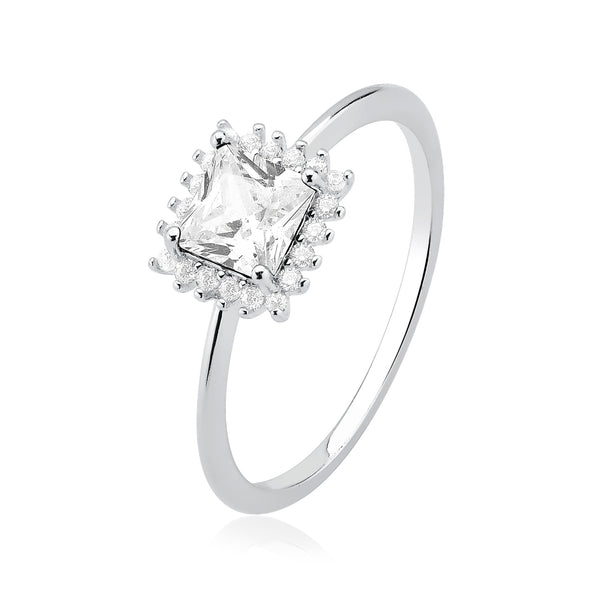 Anel Kate pedra cristal quadrada cravejada ao redor
