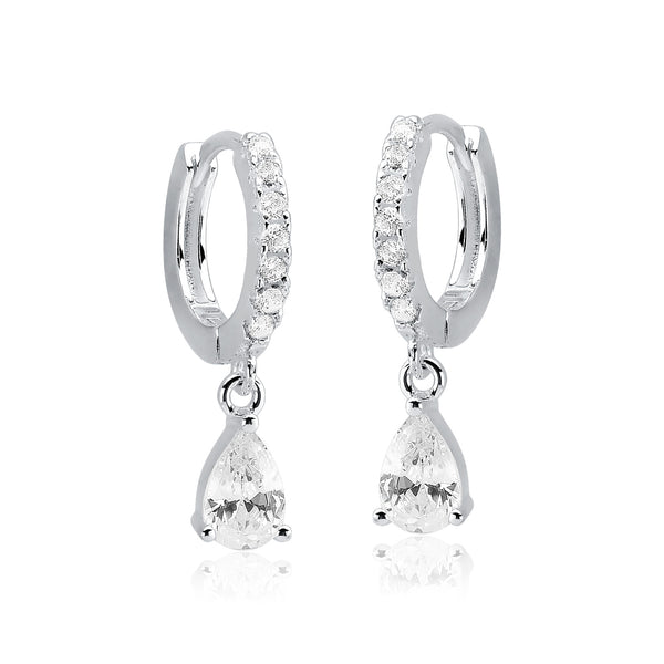 Brinco De Prata Argola Click Cravejada Com Pingente pedra Gota