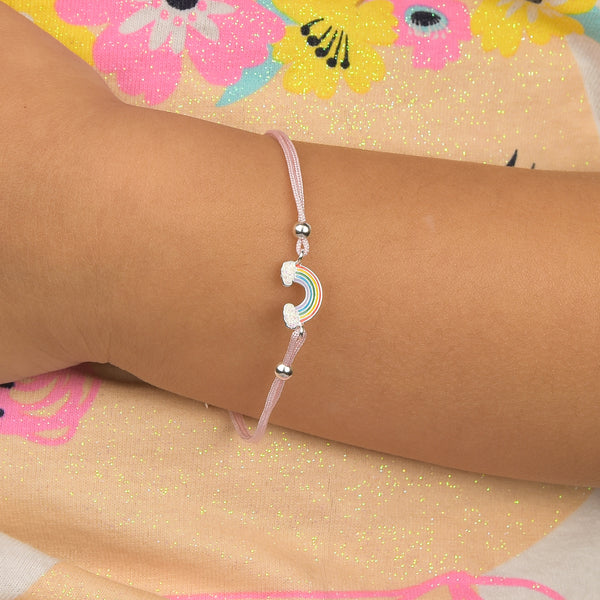Pulseira De Prata Infantil Arco-Íris Com Resina Colorida