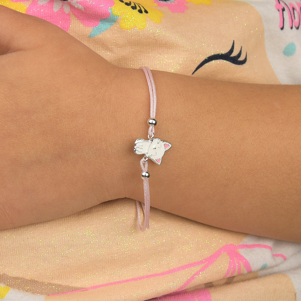Pulseira De Prata  Infantil Gatinho Com Resina Colorida
