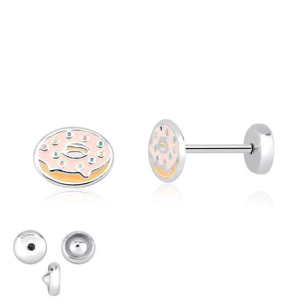 Brinco De Prata Infantil Donuts Com Resina Colorida
