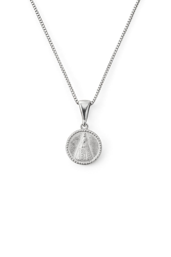 Colar feminino Prata 925 Nossa Senhora Medalha e Santuário frente e verso