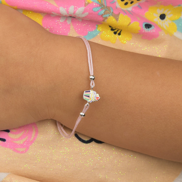 Pulseira De Prata  Infantil Cupcake Com Resina Colorida