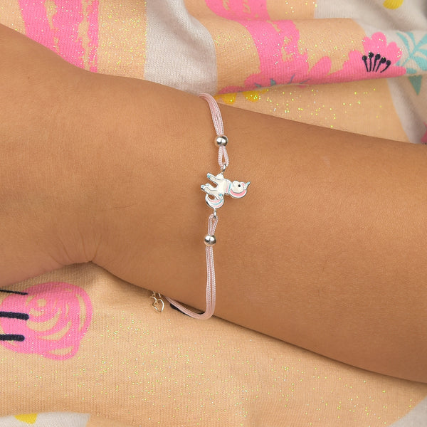 Pulseira De Prata  Infantil Unicórnio Com Resina Colorida
