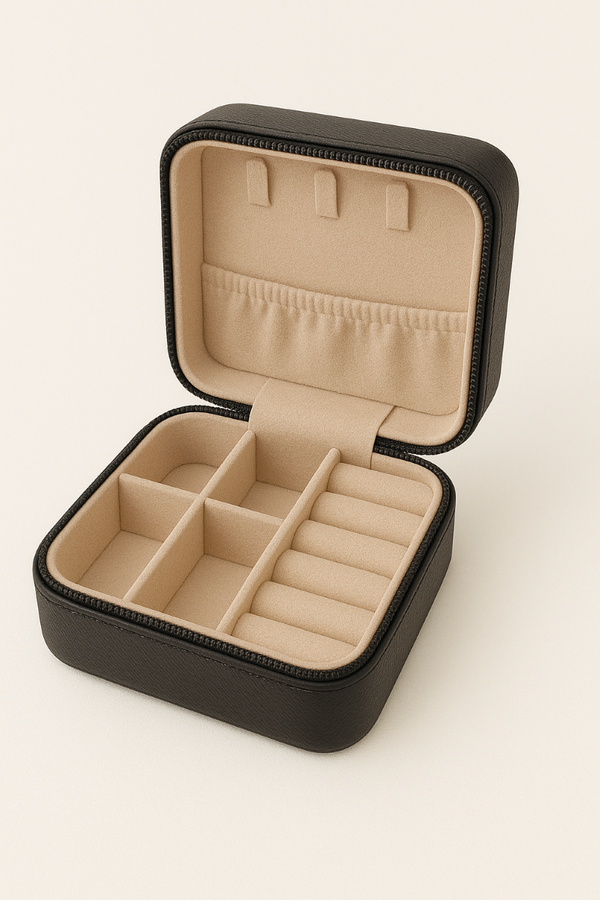Mini porta joias quadrado com divisórias Preto